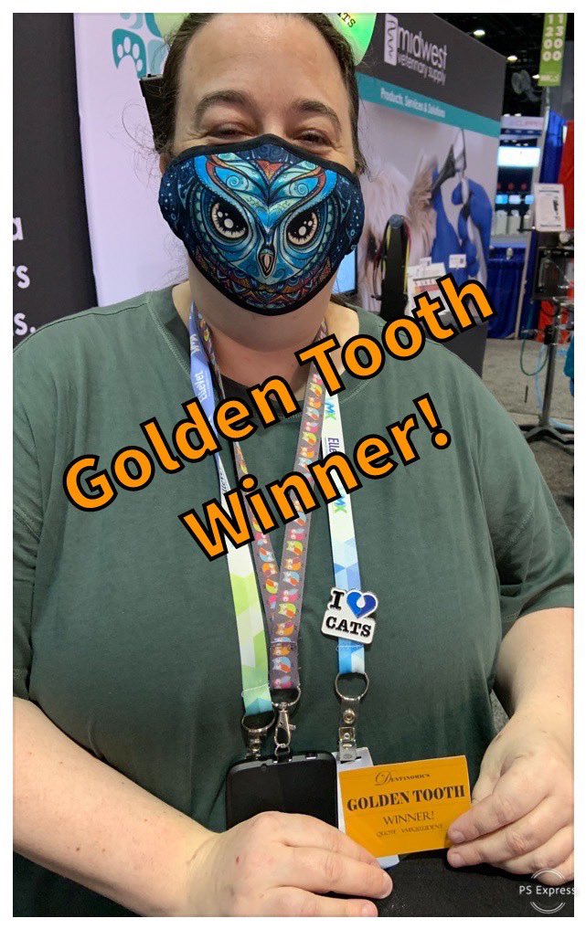 Dentanomic's tweet photo. 🥇 1st Golden Tooth Winner!🥇 
Head over to the @MAIAnimalHealth  or @MidwestVetSup booths for a chance to extract the golden tooth root and win an @Dentanomic handle and blade set! 
@The_NAVC 
#vet #veterinary #veterinarydental #veterinarydentistry #vmx #vmx22 #vettech #vteam https://t.co/kA6XIuwWHR
