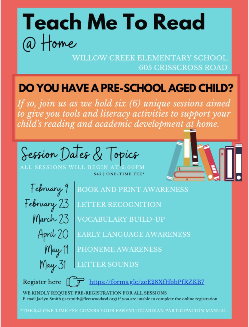Do you have a pre-school aged child (4 or 5 yrs old)? If so, join us as we hold six (6) unique sessions aimed to give you tools and literacy activities to support your child's reading and academic development at home. docs.google.com/forms/d/e/1FAI…