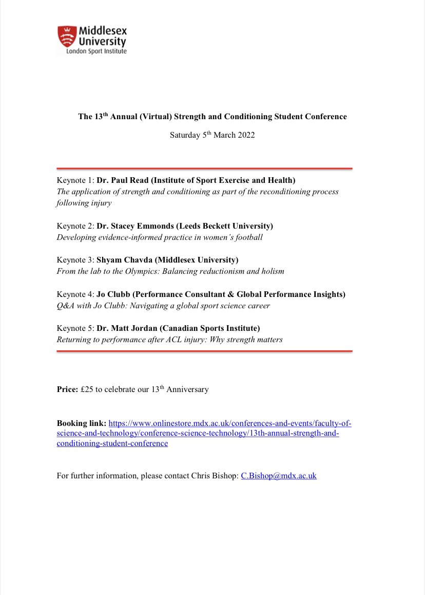 DrChrisBishop's tweet photo. 🗣 A reminder that the 13th Annual Strength and Conditioning Student Conference #SCSC is coming soon 

🗓 Saturday, 5th March 
💴 £25 only ‼️
🔗 Booking link here: https://t.co/aTQC7MlTlk 

📧 Zoom links sent out via email once you’ve booked https://t.co/SRjMSKhNHK