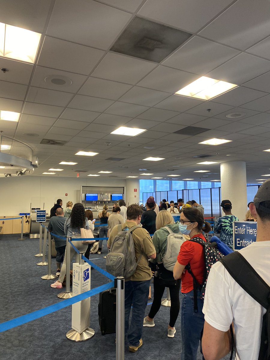MsMcMiles's tweet photo. @AmericanAir missed our connecting flight in Miami and now stuck in an hours long rebooking line. We are going to miss the next two flights out before we get helped. https://t.co/b7Bslw8pqJ