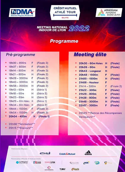 sportall_TV_FR's tweet image. 🗞  @mayer_deca vous donne rendez-vous ce soir ! Voici le programme complet du Meeting National Indoor de Lyon où le Français s'alignera sur le 60m !

📺 Rendez-vous à partir de 20h30 sur Athlé TV avec Sportall ➡️ bit.ly/AthléMNIL

@FFAthletisme #Athletisme #MNIL #AthleTV