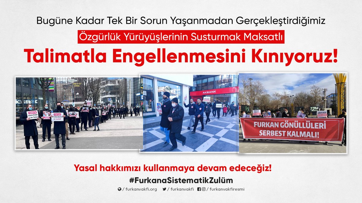 MedyaFurkan's tweet photo. Bugüne kadar tek bir sorun yaşanmadan gerçekleştirdiğimiz Özgürlük Yürüyüşlerinin susturmak maksatlı talimatla engellenmesini kınıyoruz!

EGMninFurkana SistematikZulmü
#FurkanaSistematikZulüm https://t.co/jN4WQQfGQy