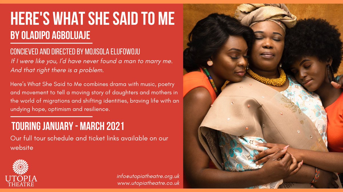 We are excited to be hosting @Utopia_Theatre with Here’s What She Said to Me by Oladipo Agboluaje. “Contains multitudes within its seeming simplicity.” The Guardian Book here: ow.ly/pueL50HuOrF #hereswhatshesaidtome #utopiatheatre #oladipoagboluaje