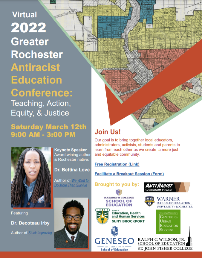 shane_wiegand's tweet photo. Join us on March 12th for the 2022 Greater Rochester Antiracist Education Virtual Conference: Teaching, Action, Equity, &amp; Justice

Register here (zoom link will be emailed the week of the conference): https://t.co/BIbabHWG3b

Please share! https://t.co/mrNNPSApWF
