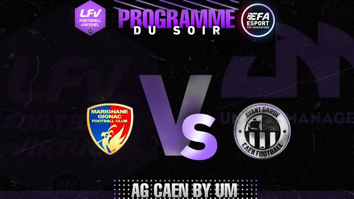 AG Caen by UM (@um_efoot) on Twitter photo Programme session :
D1 <a href="/LFV_ESPORT/">LIGUE DE FOOTBALL VIRTUEL</a> <a href="/eSportFA_FR/">ESPORT FOR ASSOCIATIONS</a>
⏱️ 21h40
🆚 @MGFC_eSport
Bon match à nos adversaires 🤝
#ESPORTFA22 <a href="/UM_eFoot/">AG Caen by UM</a> Programme session :
D1 <a href="/LFV_ESPORT/">LIGUE DE FOOTBALL VIRTUEL</a> <a href="/eSportFA_FR/">ESPORT FOR ASSOCIATIONS</a>
⏱️ 21h40
🆚 @MGFC_eSport
Bon match à nos adversaires 🤝
#ESPORTFA22 <a href="/UM_eFoot/">AG Caen by UM</a>