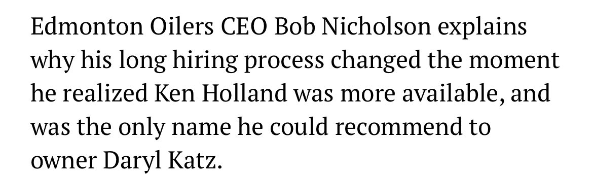 JG3441's tweet image. Throwback to when the Oilers interviewed Bill Zito and had an extensive hiring process.

Then changed their mind and hired Ken Holland without an interview.

Thank you Oilers

Sincerely, 

@FlaPanthers Fans 😂