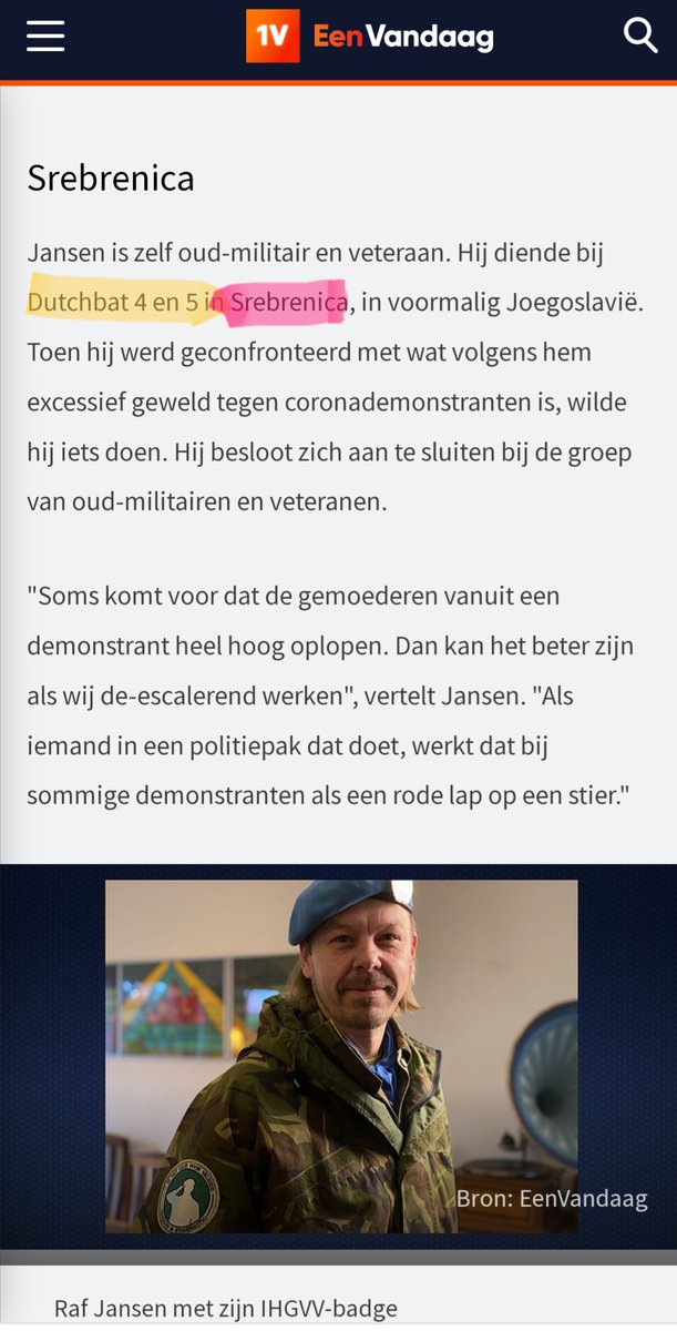 PaulFrancken's tweet photo. @EenVandaag
#RafJansen #Dutchbat4 en #Dutchbat5 in Srebrenica?
#Dutchbat4 zat in SiminHan. #Dutchbat5 heeft nooit bestaan!
Zelf gediend bij Dutchbat4 en ik heb nooit van Raf Jansen gehoord die diende als blauwhelm bij Dutchbat4 in SiminHan in #Bosniรซ.
Ik ben een echte Veteraan https://t.co/6ocgn47PX6
