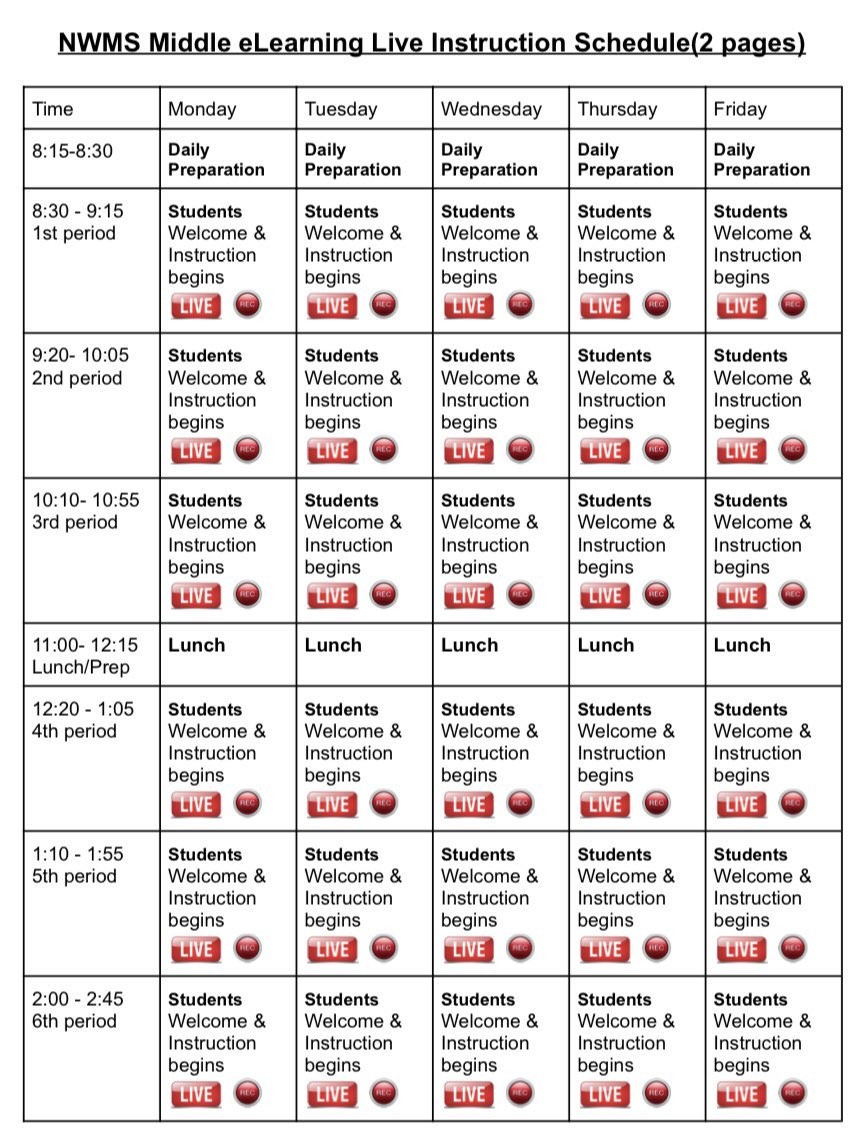 💻 There will be Live Meetings &amp; instruction from teachers

💻 An adjusted bell schedule, which can be seen below &amp; on our website

🙋🏽‍♀️ We will make announcements about Benchmark testing tomorrow, once we know more about what Wednesday may look like. Stay tuned!