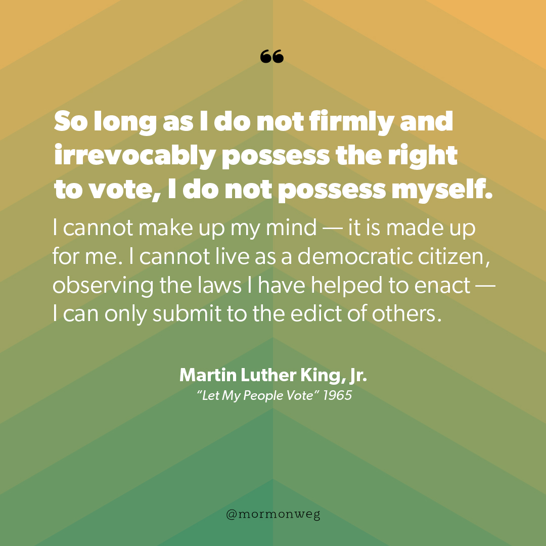 mormonweg's tweet photo. "No celebration without legislation" — Dr. King's family is asking that we honor his legacy by continuing to advocate for voting freedoms. Ask your members of Congress to support legislation that will protect the voting rights of all citizens:
https://t.co/Um5Fk2PVXm
#MLKDay2022 https://t.co/0TA53EfMqA
