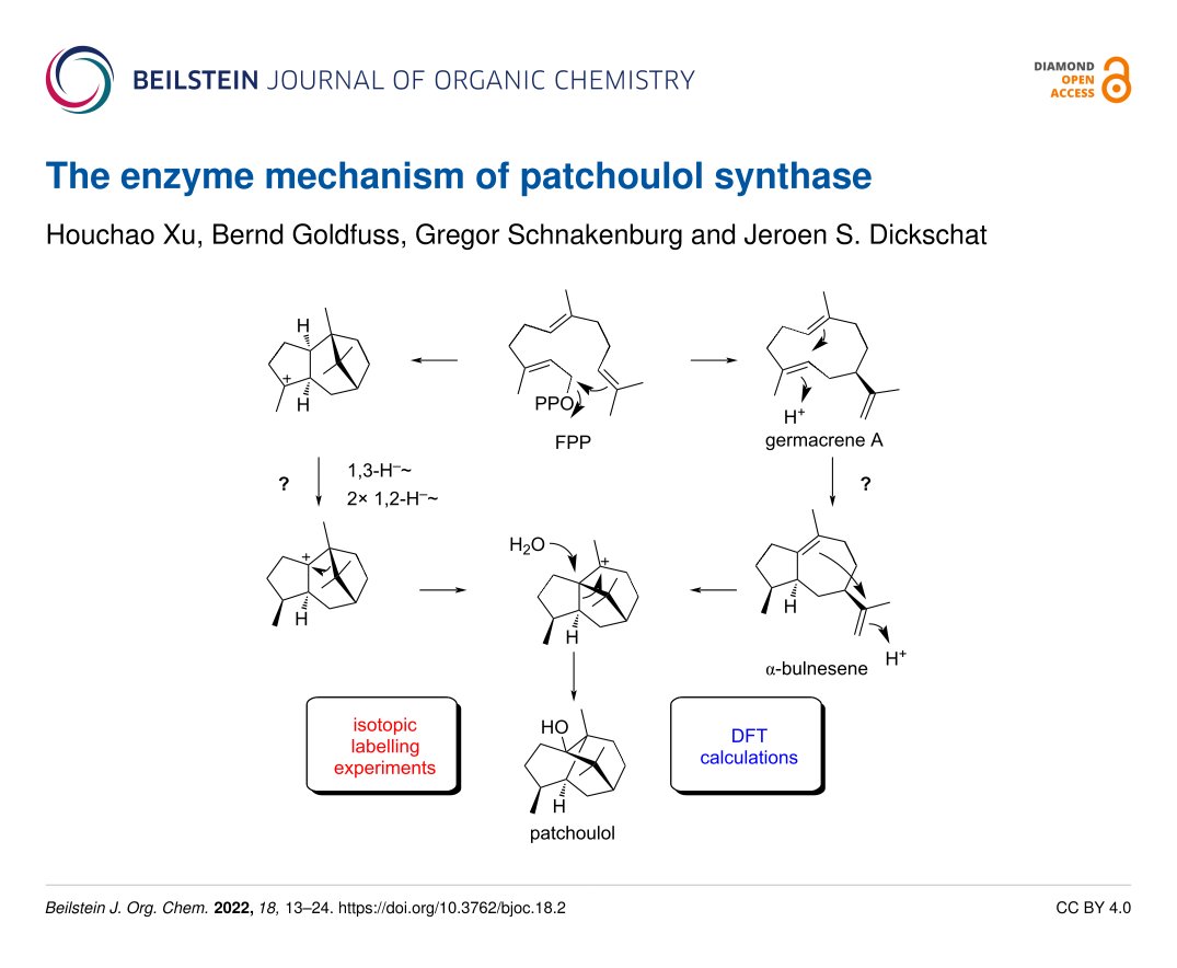 BeilsteinInst's tweet photo. Researchers @UniBonn and @ChemUniCologne report on a reinvestigation 🕵️ of #patchoulol #biosynthesis by #isotopic labelling experiments and #ComputationalChemistry.

#EnzymeMechanism #isotopes #terpenes #DFTcalculations

🔗 https://t.co/opKrUhtk43

100% #OpenAccess 🔓 #BJOC https://t.co/XyPxzs03S6
