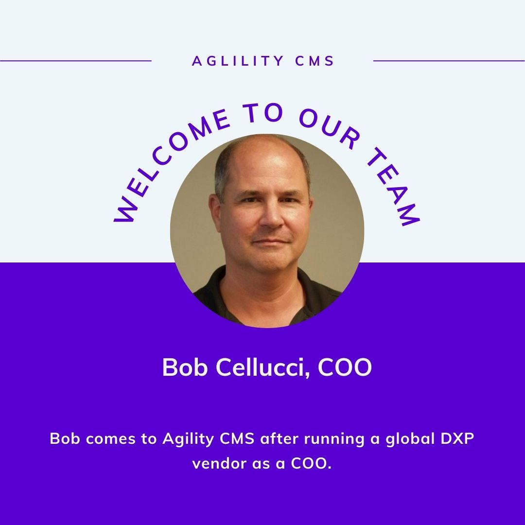 AgilityCMS's tweet photo. Agility CMS is very excited to welcome Bob as our new COO!
Bob comes to Agility CMS after running a global DXP vendor as a COO. #newteammember #coo #agilitycms
#cms #dxp https://t.co/MP12pWXTi1