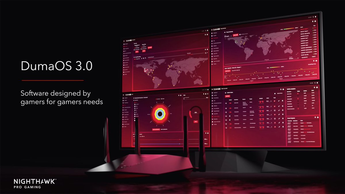 NETGEARgaming's tweet photo. Find out how our Nighthawk Gaming Routers can give gamers the network features needed to gain an edge over your competition. https://t.co/VEeLhLfHOJ #NighthawkProGaming #WiFi6 #GamingStation #ProGaming #Streaming #Twitch #PC #DumaOS https://t.co/YsbsAEO918