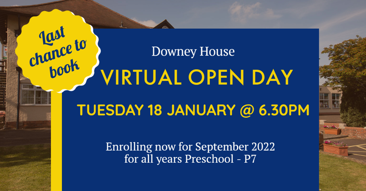 mcbdowney's tweet photo. Last chance to book for our Virtual Open Evening tomorrow at 6.30pm. Find out more about our admissions for September 2022 for all years Preschool โ P7.
Book your place now: https://t.co/mcAOMnu8UA
#downeyhouse #prepschool #primaryplaces https://t.co/pRNKOpyJj6