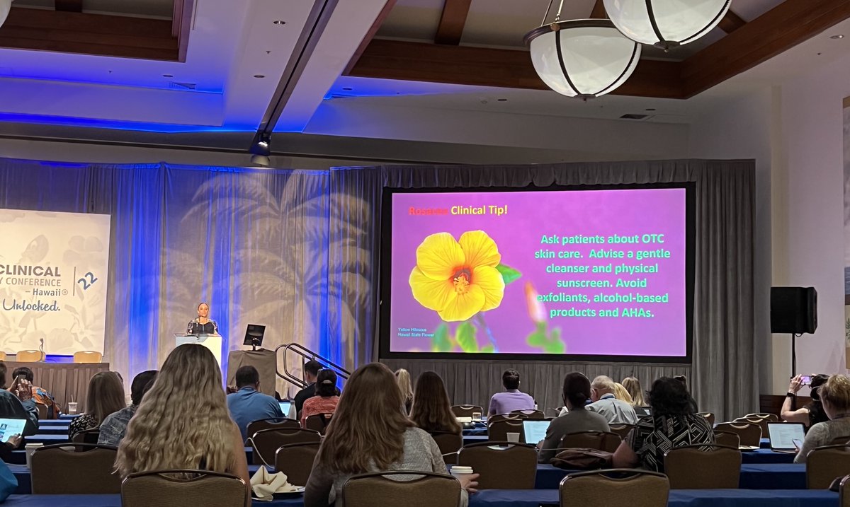 So many pearls already shared this morning as #WinterClinical22 continues! Emmy Graber, MD, MBA, has an excellent recommendation when working with #rosacea patients: 

Ask about a patient's OTC skincare. Avoid exfoliants, alcohol-based products and AHAs.