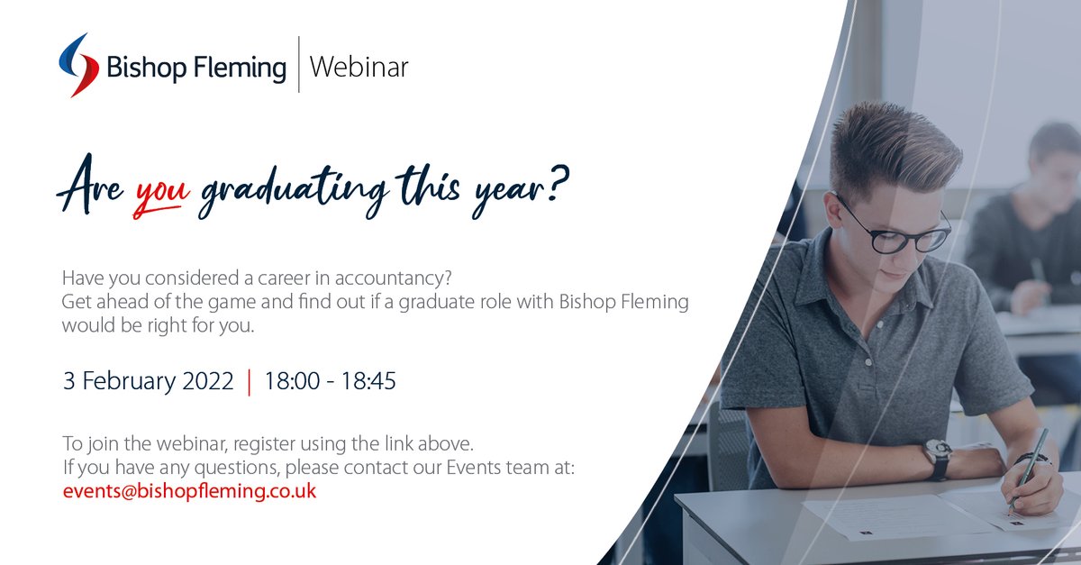 BishopFlemingUK's tweet photo. It's never too early to consider what to do after graduation - drop into our webinar to find out if a Graduate Role at Bishop Fleming is for you: https://t.co/5ZAzJL3xbq https://t.co/sQKVf5sptq