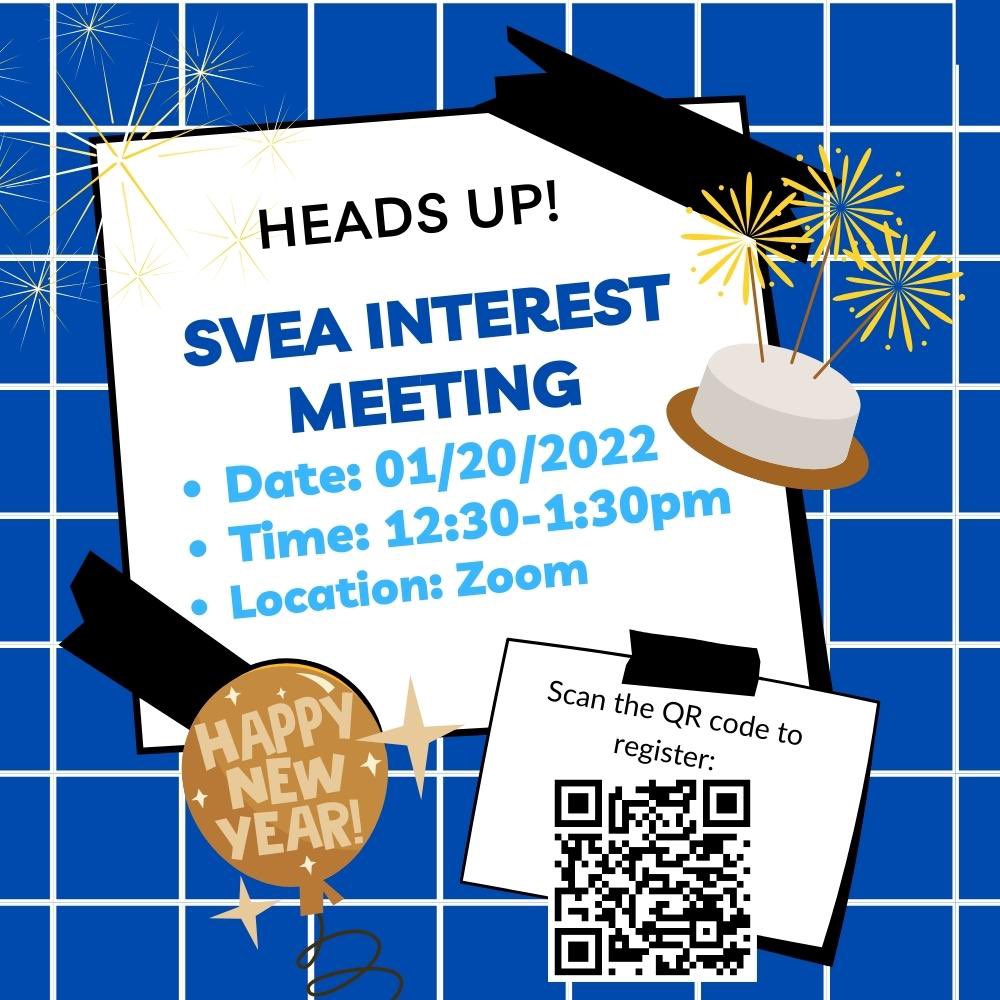 ODUSVEA's tweet photo. Happy New Year SVEA Members and Happy MLK DAY!

Ring in the new year with the SVEA on Thursday, January 20th from 12:30-1:30 (activity hour) as we bring you up to speed on all the amazing activities and events we have planned for this year. 

You won't want to miss this meeting! https://t.co/ZANoITiLEe
