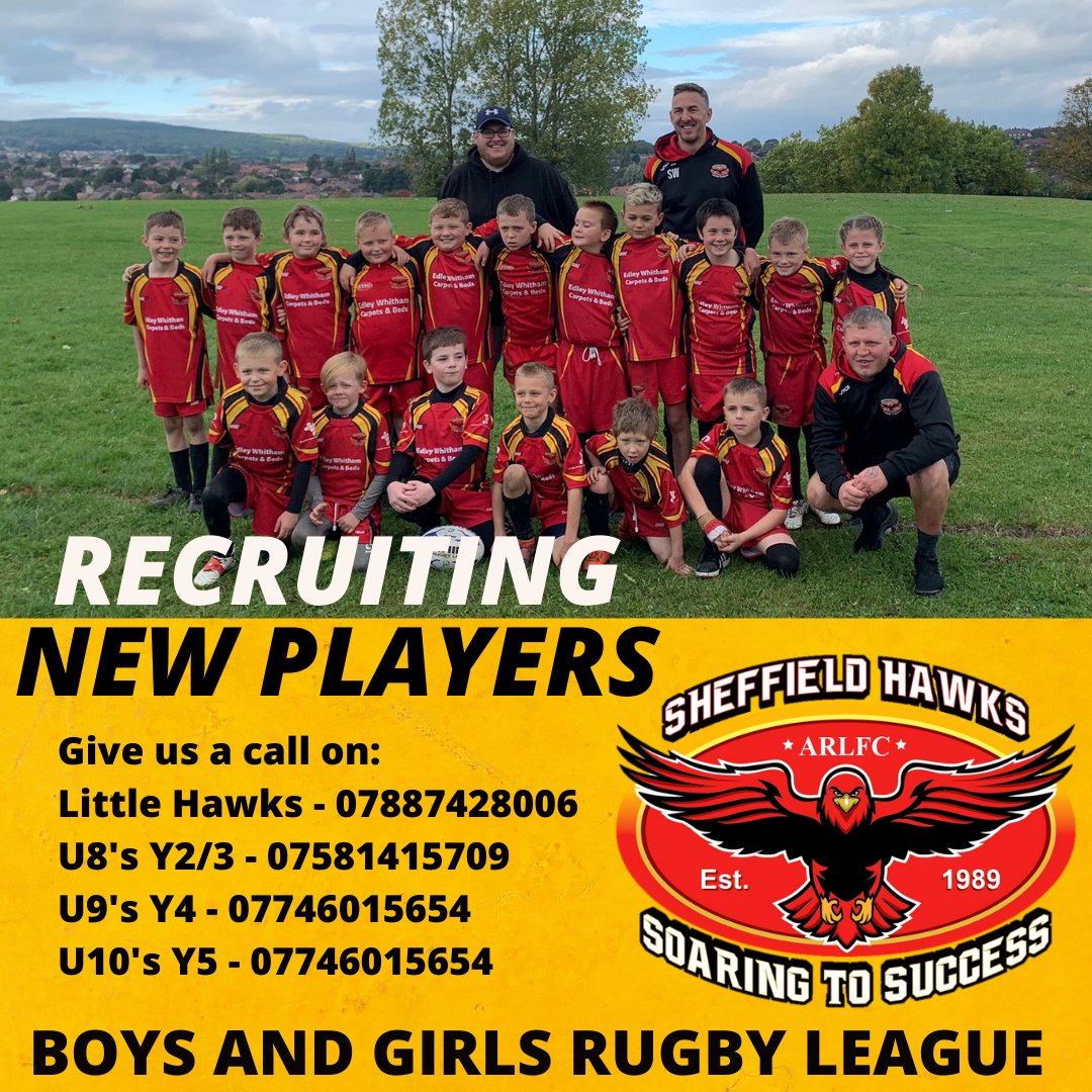 Sheffield Hawks (@hawksarlfc) on Twitter photo New Players!!
We are welcoming new boys and girls to our youngest age groups. 
If your child has started school through to year 5 then make sure to get in touch. 
#HawksFamily #RugbyLeague New Players!!
We are welcoming new boys and girls to our youngest age groups. 
If your child has started school through to year 5 then make sure to get in touch. 
#HawksFamily #RugbyLeague