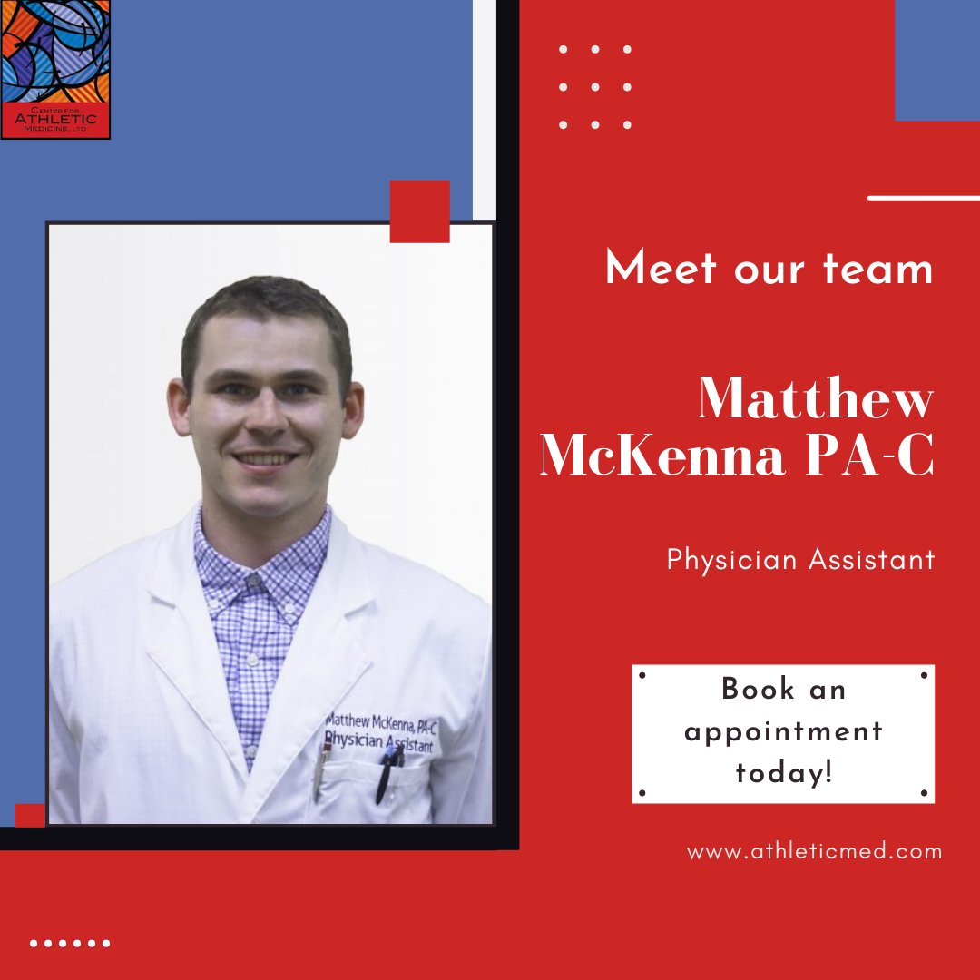 Meet Matthew McKenna PA-C, our physician assistant! Click the link for more information on his vision for patient care. athleticmed.com/doctor/matthew…
#orthotwitter #MedTwitter #surgery #Orthopedics #athletics #Medical #physicianassistant