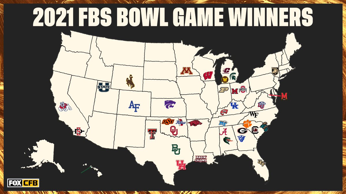 CFBONFOX's tweet photo. What's the closest FBS Bowl Game winner to your city? 🤔🗺 https://t.co/rYkDoOh3kg