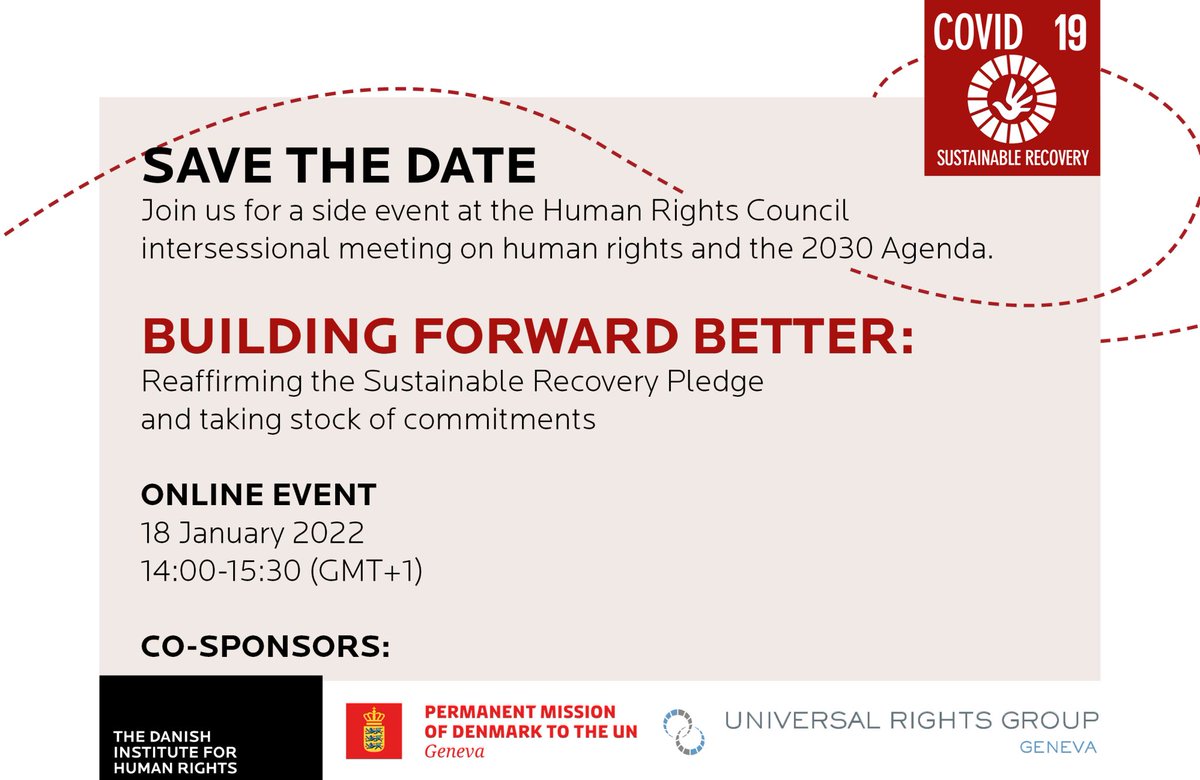 URGthinktank's tweet photo. 📢 Don't miss our talk reaffirming the #SustainableRecoveryPledge , starting in 5 hours❗
Programme & speakers:
14:00-14:05: Welcome - @DKAmb_UNGva
14:05-14:10: Opening remarks - @UN_HRC
Sign up here ➡️ https://t.co/CAmNo6bcJH
1/5 https://t.co/6PX3FOIwv3