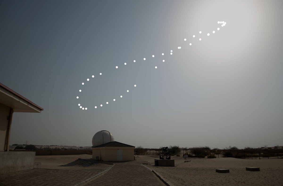 It’s called an analemma

I took the 43 photos of the Sun that made up this composite image. These were taken every week from January 9 to December 25, 2021

Equipment used: Canon Ra DSLR, Tamron 14-24mm lens, Baader solar filter. Abu Dhabi, UAE.
Copyright: Aldrin B. Gabuya