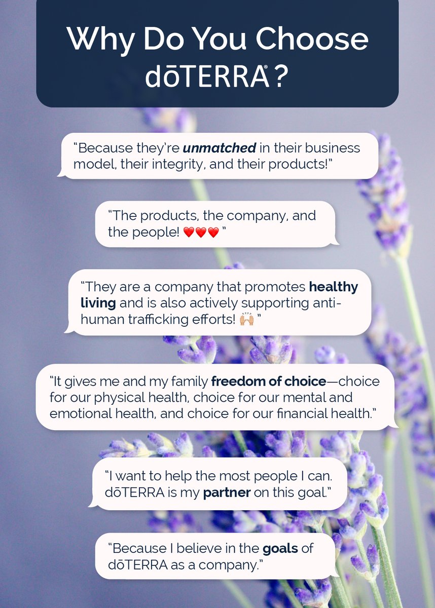 doterra's tweet photo. Why do you choose doTERRA?
The essential oil industry didn’t have standards to ensure purity, so doTERRA created them.
Learn more at https://t.co/cTrO4wh9Jg
#doterra #essentialoils #doterrabusiness #doterrabiz #wellnessadvocate #sharingdoterra #whydoterra https://t.co/vTPHyHJfrw