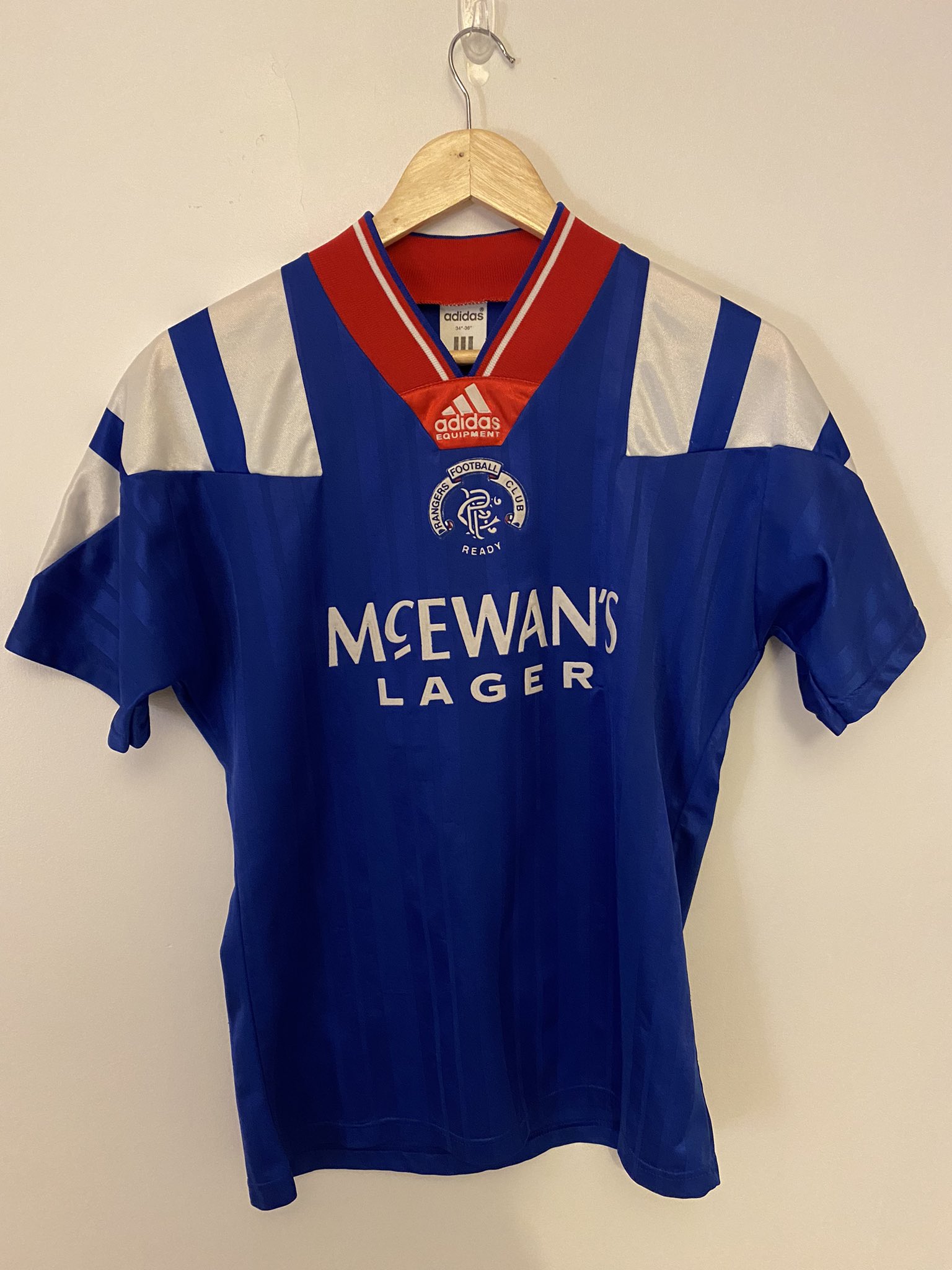 1992-94 Glasgow Rangers FC Jersey Lg Shirt Home McEwan's