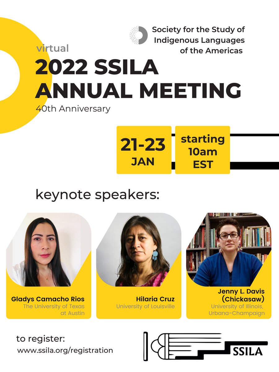 The SSILA Annual Meeting is almost here! It's completely online and you can register for free at ssila.org/registration