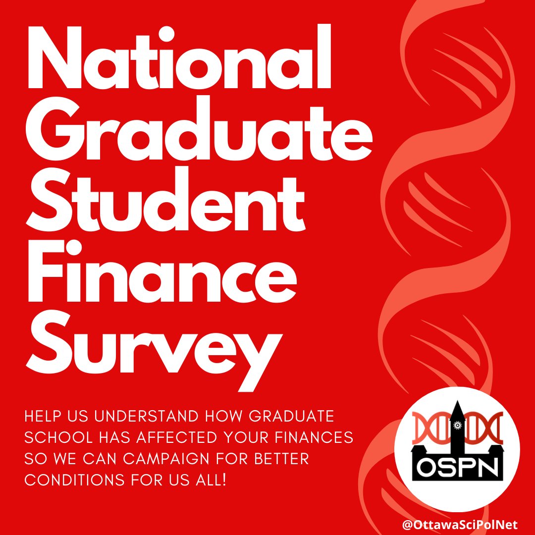 Hi everyone! We are teaming up with the Ottawa Science Policy Network who is launching a National Graduate Student Finance Survey. Our goal is to understand the financial well-being of grad students so that we can properly advocate for grad students! Link in bio!