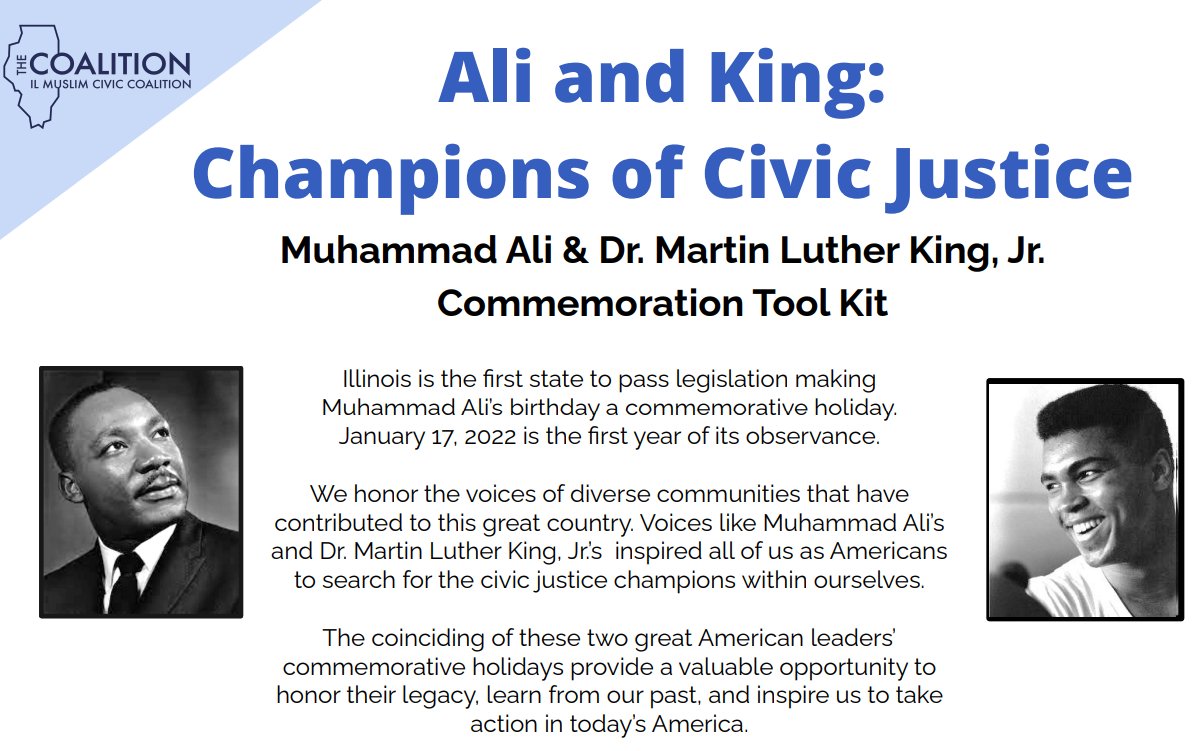 Ipd4I's tweet photo. On the Observance of Dr. King's birthday AND Muhammad Ali (whose birthday is today, Jan 17), BOTH of whom were in solidarity with Native/Indigenous rights/the community...we thank one of our supporters, the Illinois Muslim Civic Coalition for this toolkit: https://t.co/HZAgJeZXQs https://t.co/KCMgTNNsBS