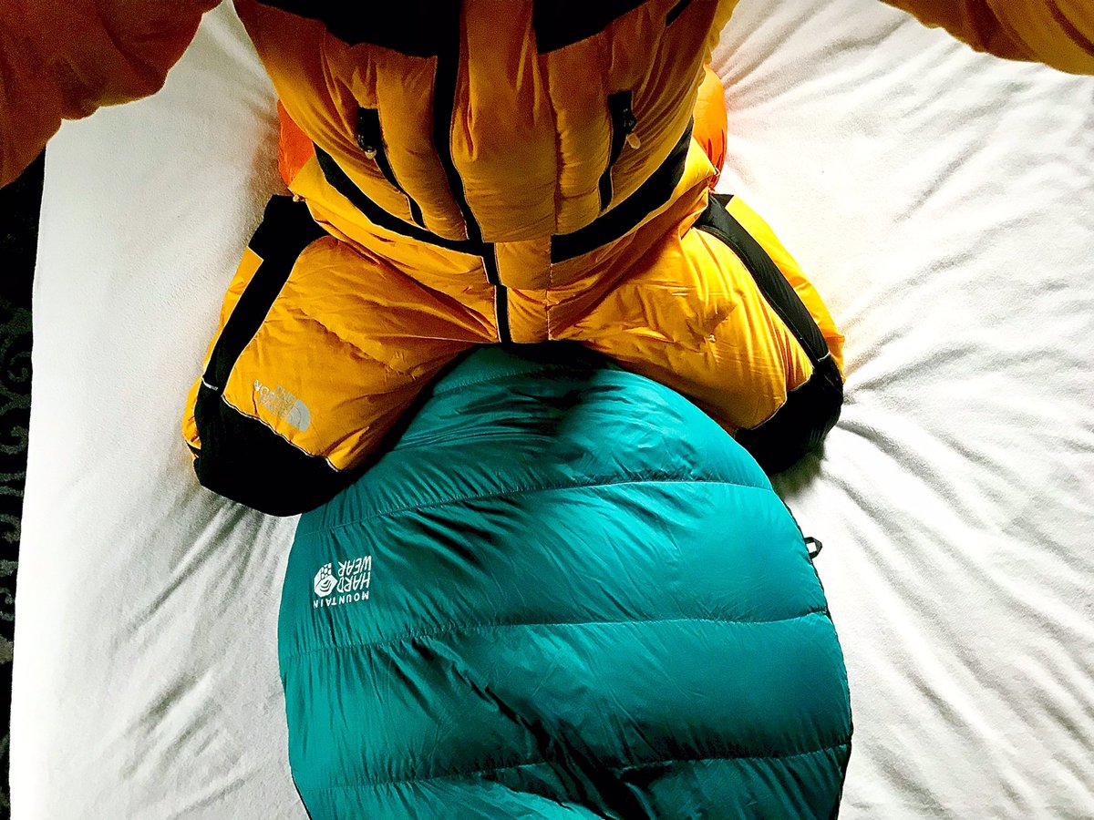 Riding my Mountain Hardware 0 degree down bag stuffed with a The North Face One down bag… so puffy ❤️