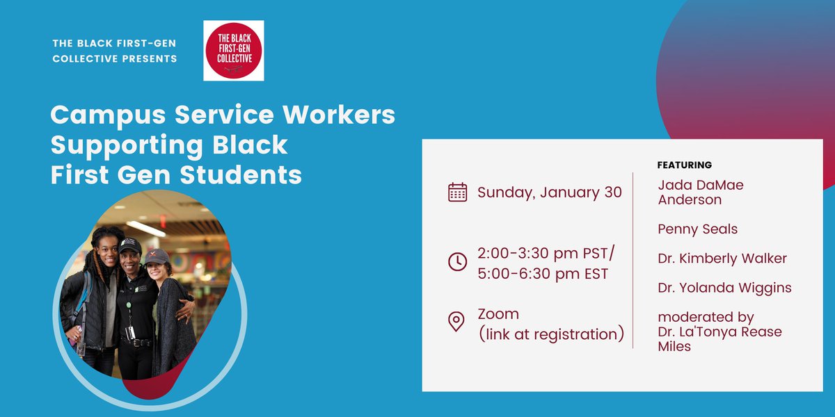 DrLTMiles's tweet image. Shout to the Black service workers on college campuses who encouraged, nurtured and supported us through school.  This important conversation will honor these allies with a special focus on #blackfirstgen students.  Spread the word!
eventbrite.com/e/campus-servi…