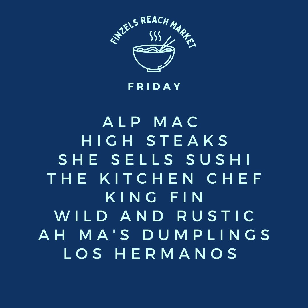 🥙 Finzels Reach Market Line Up 🍜⁠
⁠
⁠This week some of your favourite street food is back after a well-deserved break. Wood Chop Pizza, Tasty Ragga, High Steaks and King Fin will be joining us to serve up dishes sure to be the highlight of your week 😉

See you at the market