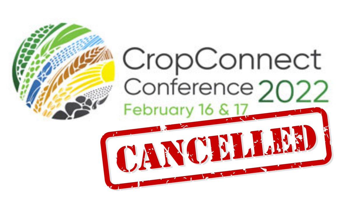 CropConnect's tweet photo. With the recent extensions of public health orders, the CropConnect committee has made the difficult decision to cancel the 2022 CropConnect Conference. All registration &amp; sponsorship will be refunded. AGM's will be shift to virtual. 

More info at https://t.co/9WDBsC32VS https://t.co/PCDnbXfR5H