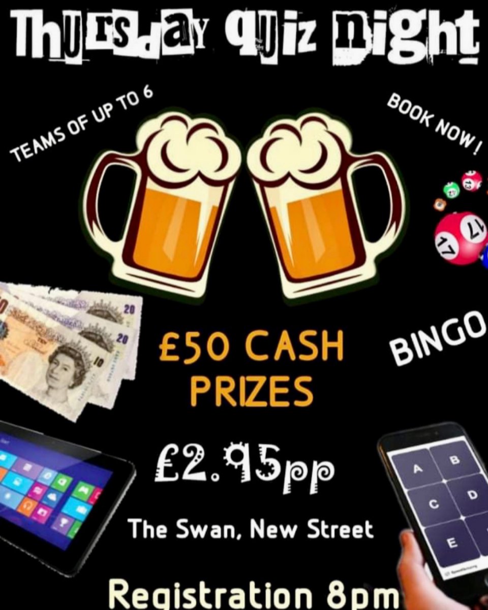 QUIZ NIGHTS EVERY THURSDAY! 🍻
☑️ £50 Cash Prizes  - £2.95pp entry 
☑️ Teams  6 people max
☑️ Download the Speedquizzing App or hire a tablet.
Can You Take On The Challenge Of The House Experts? Get your team together &amp; book online #WorcestershireHour ow.ly/6ZFv50HuG5s
