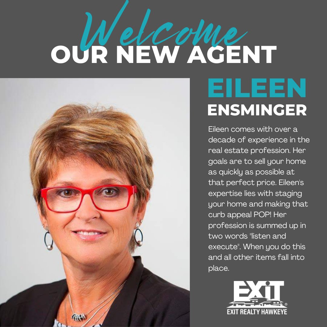 exit_hawkeye's tweet image. SERVING SOUTHEAST IOWA. Eileen comes with over a decade of experience in the real estate profession. Her goals are to sell your home as quickly as possible at that perfect price.
