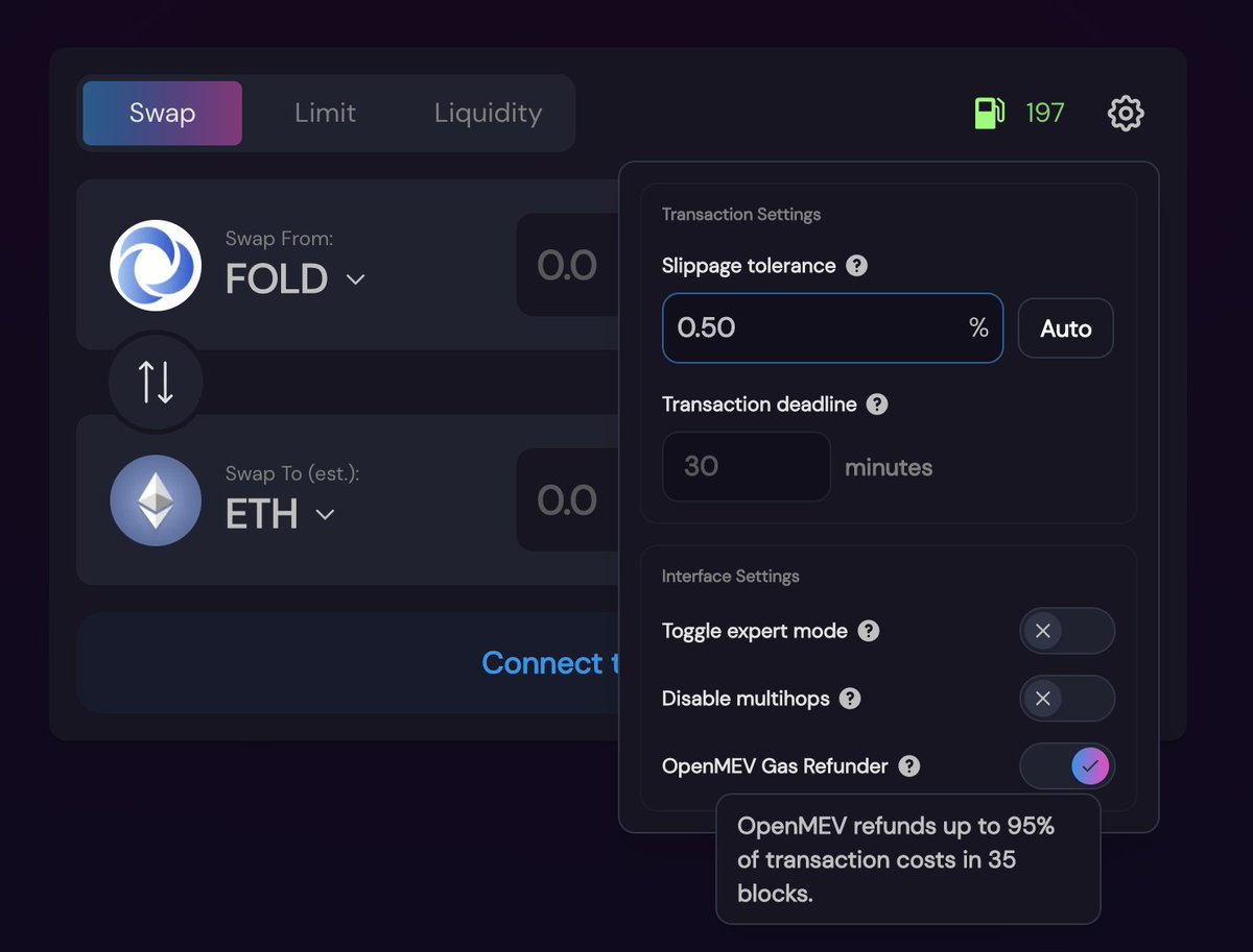 $FOLD OpenMEV is now live on SushiSwap 🔥 Gas Refunds of up to 95% of transaction cost 👀 $40m market cap. Probably nothing.