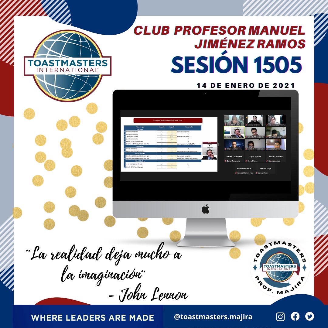 Finalmente, nuestro Director de Table Topics, Luis Ángel López García retó a socios e invitados a responder preguntas con relación a la #música.🎶✨

¡Felicidades Luis Ángel por extraordinarios y reflexivos #Tabletopics inmersos en el mundo de la música!🎤🎼