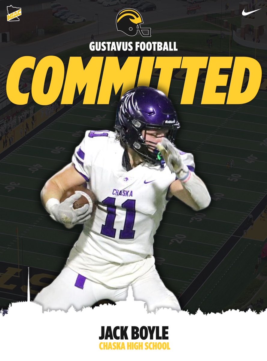Excited to announce I am furthering my academic and athletic career at <a href="/gustavus/">Gustavus Adolphus College</a>! Big thanks to my family, coaches, and teammates. 

<a href="/chaskagridiron/">Chaska Gridiron</a> <a href="/ChaskaTDClub/">Chaska Hawks Touchdown Club</a> @GAC_Football