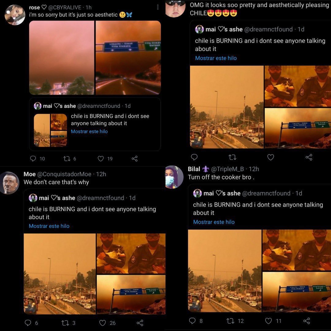 GuadaItsMe's tweet photo. #ShutUpGringo2022 

Nunca olvidemos que se burlaron de los incendios de chile y quisieron volverlo un aesthetic https://t.co/iGbmb5jOXL