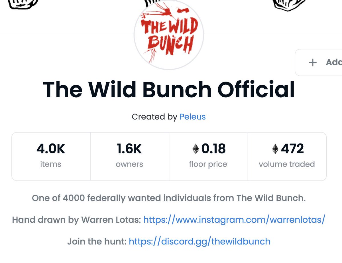 wildbunchSto's tweet photo. Alright - if we get 2k holders and have over 1000k in volume by Feb 15th, I will buy a crypto punk. Game on. https://t.co/X7UGluPA7F