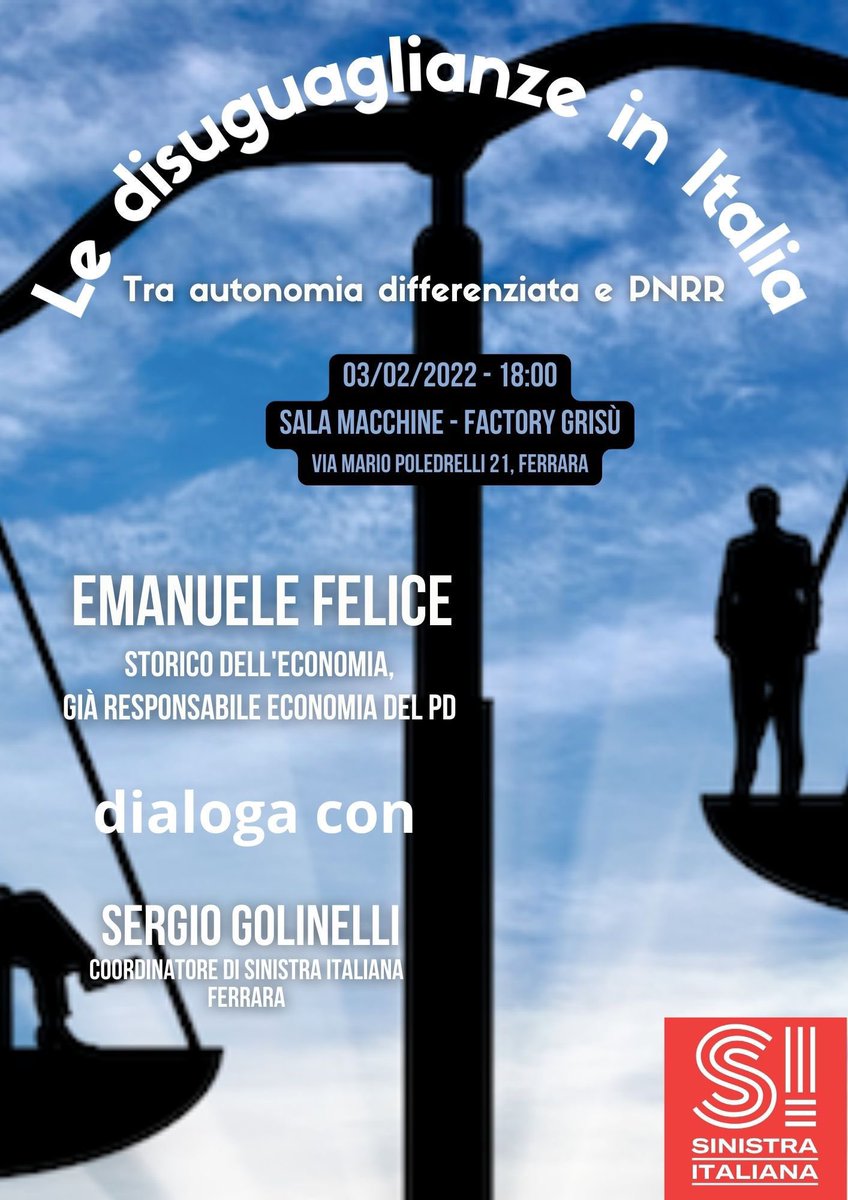 sandroabruzzese's tweet photo. @emanuelefelice2 a Ferrara il 3 febbraio, ospite di @SinistraFe, per parlare di #disuguaglianze #autonomiadifferenziata #PNRR con @SergioGolinelli @Rocco41432710 @ https://t.co/ZzdrWC0jk1