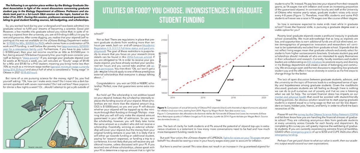 Olga Koppel (@olga_ecology) on Twitter photo Grad stipends are, slowly but surely, diminishing in value. But we'd love if they didn't!
So BGSA wrote an opinion piece about it for <a href="/BioMattersMag/">BioMatters Magazine</a> Winter '22 Issue.
Check it out on p.13: indd.adobe.com/view/75ef4c78-… Grad stipends are, slowly but surely, diminishing in value. But we'd love if they didn't!
So BGSA wrote an opinion piece about it for <a href="/BioMattersMag/">BioMatters Magazine</a> Winter '22 Issue.
Check it out on p.13: indd.adobe.com/view/75ef4c78-…