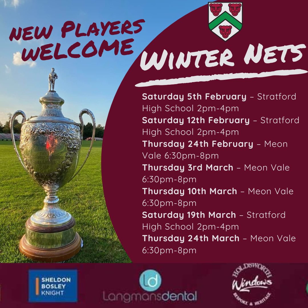 StratfordCric's tweet photo. ❄️ | Winter Nets 2022 | ❄️

Our winter nets start on Saturday 5th February @StraUponAvonSch , alternating with @MeonValeLeisure , If you fancy joining us please get in touch 🏏

⁃Seniors £5️⃣ a session 
⁃Juniors &amp; Students £3️⃣ a session 

#Panthers 🐾 #WinterNets https://t.co/fd4SFz3lrk