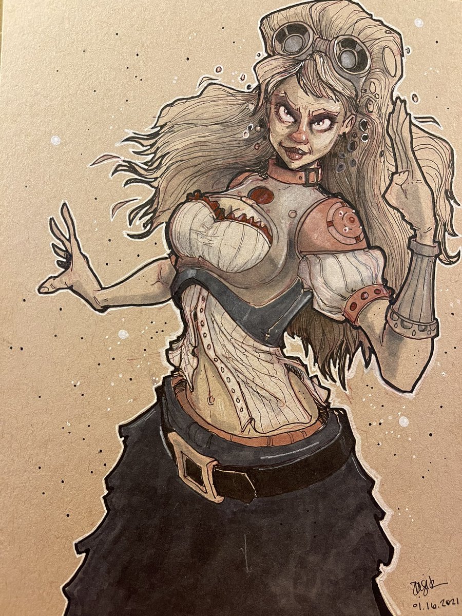 Doodlebags's tweet photo. Tried some different techniques on this one but fell back into the old habits still like how it turned out. #steampunk #ink #drawing #steampunkgirl #minimalcolor #goggles #motion https://t.co/RJd7QRpIdV