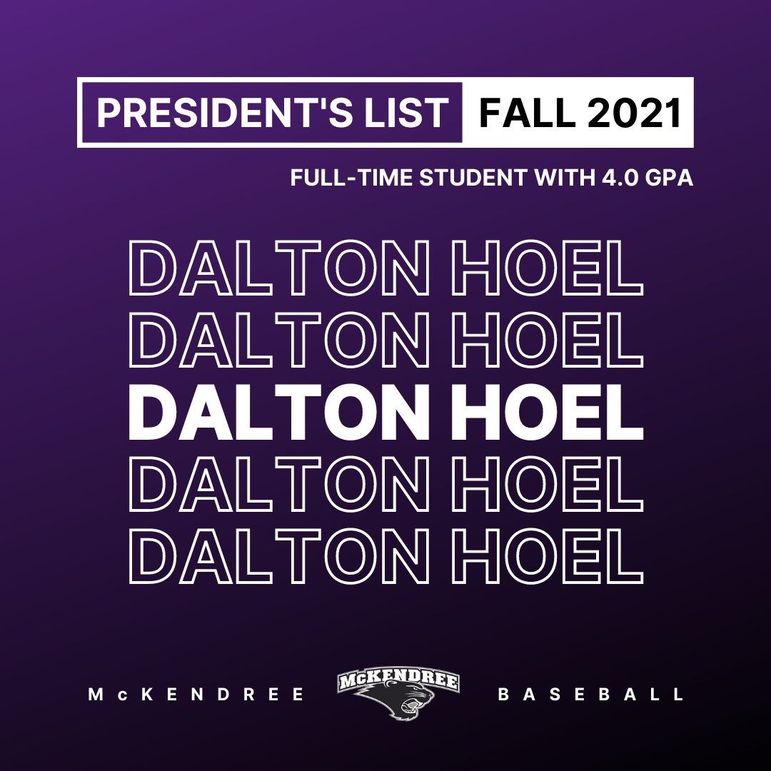 The following student-athletes have been selected to the <a href="/McKendreeU/">McKendree University</a> President’s List for the 2021 Fall semester. 

Congratulations to our student-athletes who displayed outstanding academic performance! 📚

#BringTheJuice