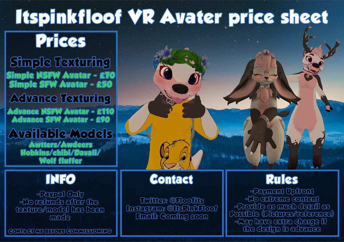 FloofIts's tweet photo. Commissions are now open! Feel free to ask me any questions or get a qoute #furry #furrycommissions #commissions #avatarcommissions #vrc #VRCHAT #VR https://t.co/aZCIvLQ7PB