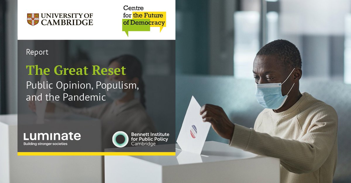 BennettInst's tweet photo. Support for populist politics ‘collapsed’ during the pandemic but satisfaction with democracy also continued to falter, according to a new report by the Centre for the Future of Democracy, @unicam published today. 
https://t.co/p2FHlnbUEd https://t.co/SBA3sUd2w5