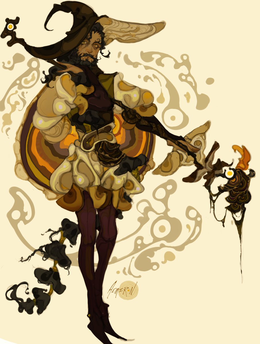 aemiron's tweet photo. MUSHROOM WIZARD TIME! transmasc mushroom wizard who kept his witch clothes post-transition and still looks cute af!

#characterdesign #dndart https://t.co/9m9s7Cb9ZH